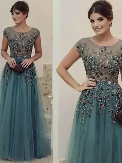 Classic O-neck Short Sleeve Mother Of The Bride/ Groom Dress For Wedding Sparkly Bead Flower Prom Dress Elegant Customized Evening Gown