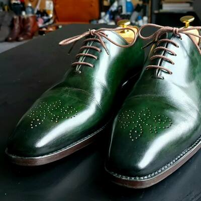 Stylish Look Handmade Green Brogue Toe Designer Edition Shoes