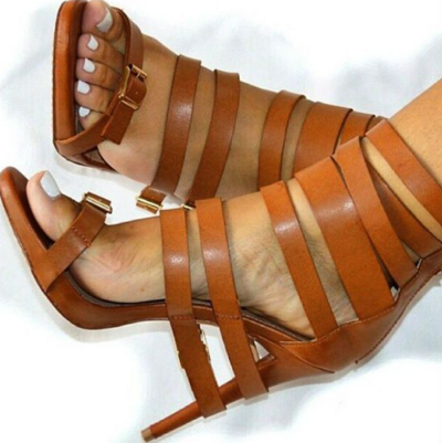 PU Belt Buckle Stiletto Heel Peep-toe Zipper High Heel Dress Sandals