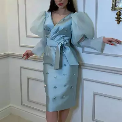 Copy of Two Piece Sheath / Column Mother of the Bride/ Groom Dress Elegant detachable V Neck Lace 3/4 Length Sleeve with Bow