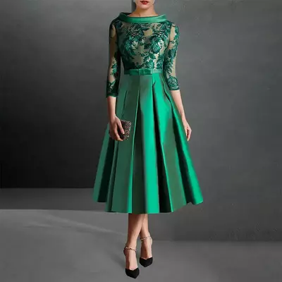 Elegant Green A-Line Pleats Appliques Mother of the Bride/Groom Dress Wedding Guest Prom Formal Occasion