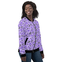 Magical Kawaii Spooky Bats Purple Unisex Bomber Jacket - Thumbnail 2