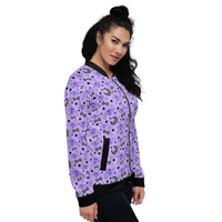 Magical Kawaii Spooky Bats Purple Unisex Bomber Jacket - Thumbnail 5