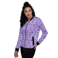Magical Kawaii Spooky Bats Purple Unisex Bomber Jacket - Thumbnail 6