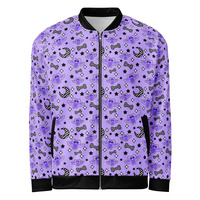 Magical Kawaii Spooky Bats Purple Unisex Bomber Jacket - Thumbnail 16