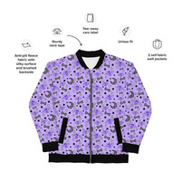 Magical Kawaii Spooky Bats Purple Unisex Bomber Jacket - Thumbnail 19