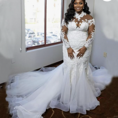 Charming Mermaid Wedding Dresses Lace with Sleeves