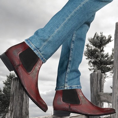 Handmade Burgundy Python Chelsea Luxury Boot For Men's