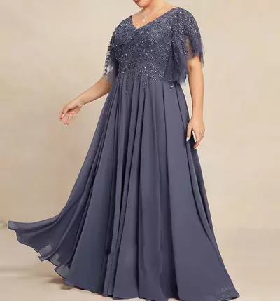 Plus Size Applique Mother Of the Bride/Groom Dresses For Weddings Chiffon Wedding Party Dress Applique V-neck Wedding Guest Dress