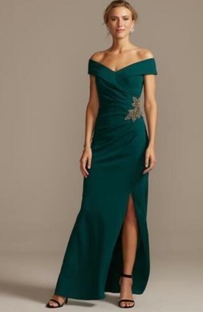 Green Sheath Mother of the Bride/Groom Dress Side Slit Appliques Evening Formal Wedding Guest