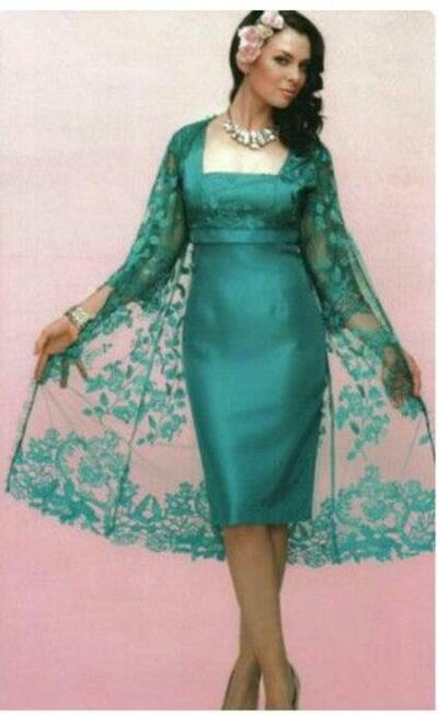 Green Sheath Mother of the Bride/Groom Dress Simple Lace Tea-length Evening Formal Wedding Guest