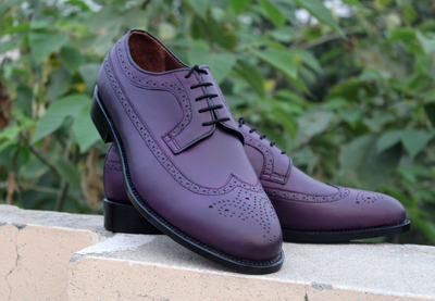 Crafted Leather Classic Men Purple Leather Wingtip Oxford Dress Shoes