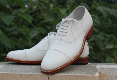 Crafted Leather Classic Men White Leather Oxford Lace up Dress Shoes