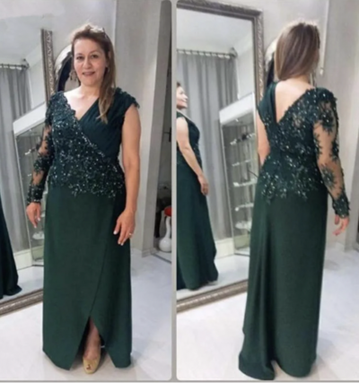 Hunter Green Deep V Neck Mother of the Bride Dresses