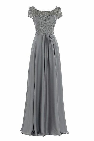 Grey Mother of the Bride/Groom Dress A Line Beaded Crystals Evening Formal Wedding Guest