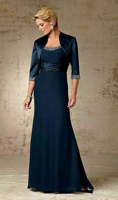 Navy Blue Mother of the Bride/Groom Dress with Jacket Evening Formal Party Gown