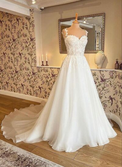 Elegant A Line Lace Appliques Wedding Dresses Bridal Gowns Wedding Gowns