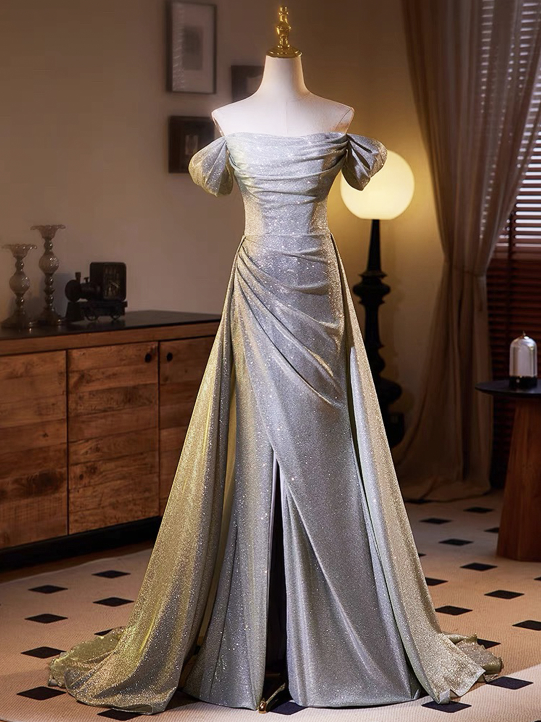 Shiny Sliver Sequins A-line Long Formal Dress Party Dress