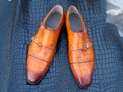 Crafted Leather Classic Men Brown Leather Double Monk Strap Dress Shoes