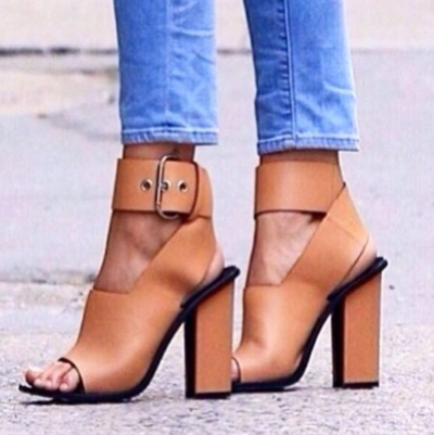 Ankle Band Waist Open Toe High Chunky Heel Sandals