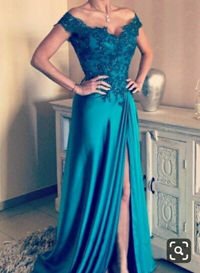 Elegant Blue Mother of the Bride/Groom Dress Lace Appliques Side Slit Evening Formal Prom Dress