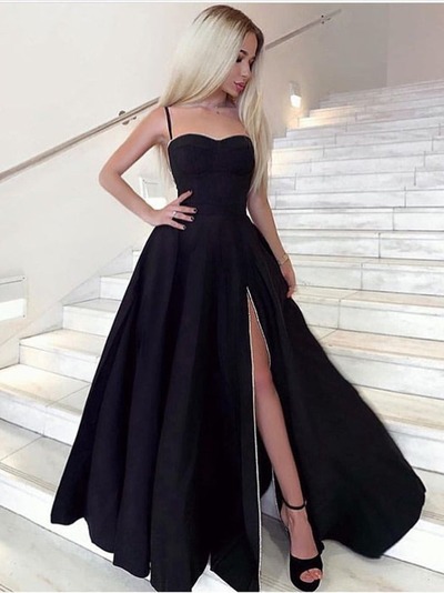 Black Long Sweetheart Neck Prom with High Split, Formal Evening Dresses, PD230110