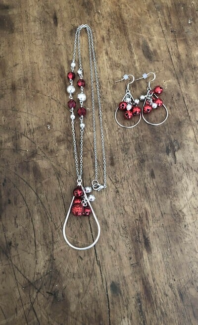 Red and Silver Festive Necklace Earring Set