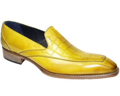 Handmade Men's Yellow Alligator Skin Texture Formal Loafers Slips On Shoes For Gentlemen