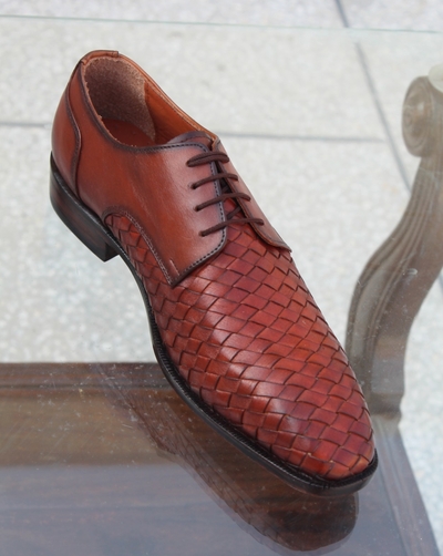 Crafted Leather Classic Men Brown Woven Leather Lace up Dress Shoes