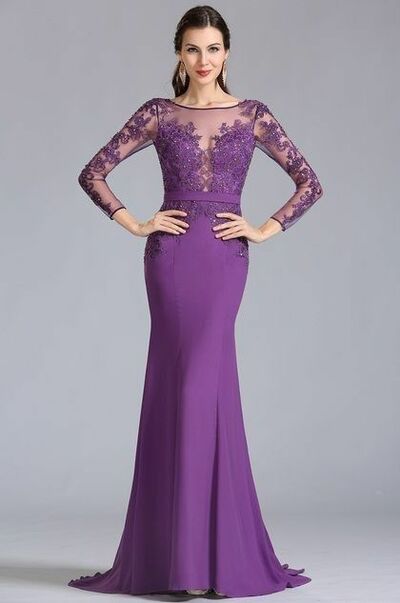 Elegant Purple Mother of the Bride/Groom Dress Lace Appliques Evening Formal Prom Dress