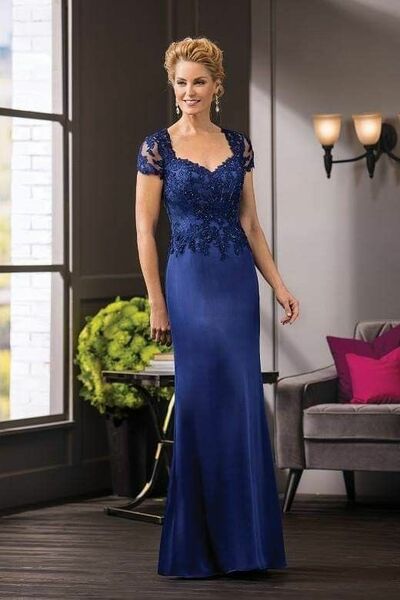 Elegant Royal Blue Mother of the Bride/Groom Dress Lace Appliques Evening Formal Prom Dress