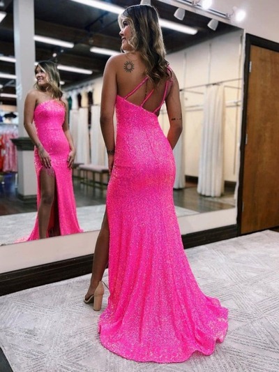One-Shoulder Sequins Mermaid Prom Dress With Tassels, PD230152