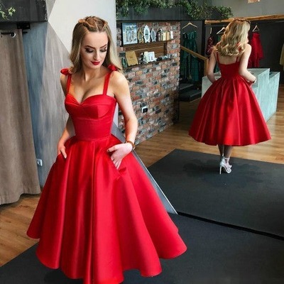 A line Tea Length Sweetheart Satin Homecoming Dress, PD230164
