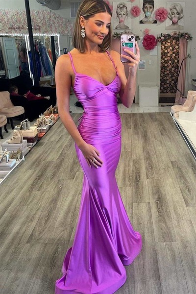V-Neck Mermaid Formal Dress with Lace-Up Back, PD230169