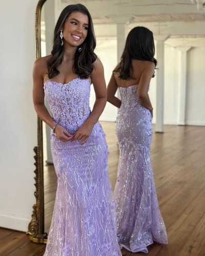 Lace Mermaid Strapless Sequined Prom Dress, PD230173