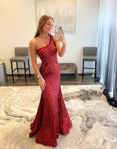 One Shoulder Mermaid Unique Sequins Prom Dress, PD230179