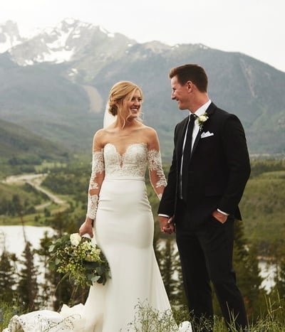 White Mermaid Long Sleeve Wedding Dress with Lace Appliques