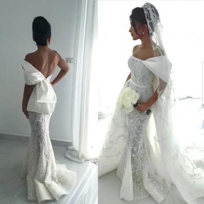 Mermaid Wedding Dresses Bridal Gown with Bog Bowknot