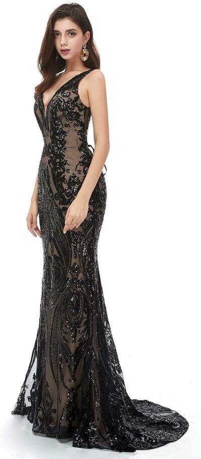 V-Neck Sequined Prom Dress, Prom Gowns,Prom Dresses Z45