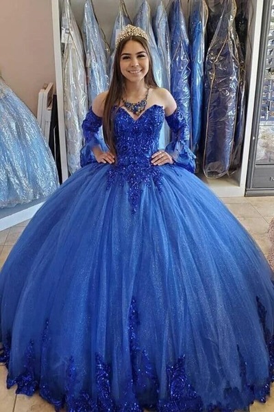 Long Ball Gown Sweetheart Sleeves Prom Dresses, PD230269