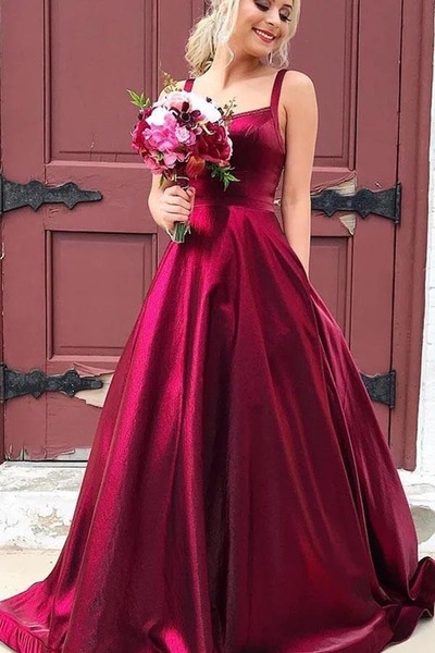 A-line Taffeta Scoop Spaghetti Straps Long Prom Dresses With Pockets, PD230270