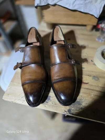 Handmade Manufacture Stunning Twotone Finishing Double Monks Formal Wear Shoes