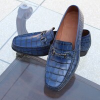 Crafted Leather Men's Custom Made Crocodile Texture Horsebit Alligator Loafer Dress Shoes - Thumbnail 5