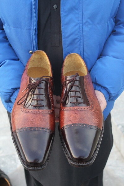 Crafted Leather Brown Grain Leather Classic Fashion Dress Lace up Shoes