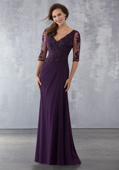 Elegant Purple Mother of the Bride/Groom Dress Lace Appliques Evening Formal Prom Dress