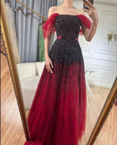 Burgundy Heavy Sequined Formal Dress, Prom Gowns,Prom Dresses Z54