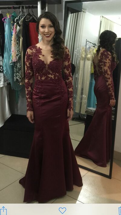 Elegant Mother of the Bride/Groom Dress Wine Red Lace Appliques Long Sleeve Evening Formal Prom Dress
