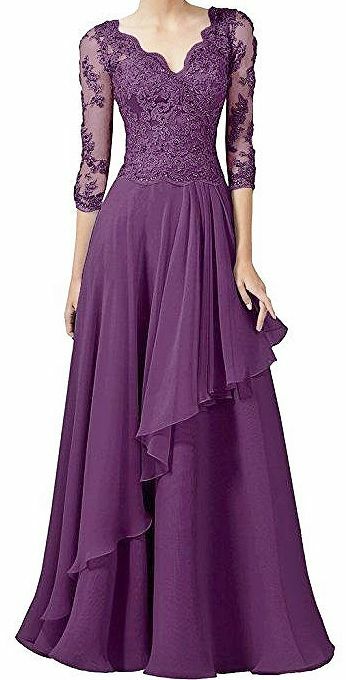 Elegant Mother of the Bride/Groom Dress Purple Lace Half Sleeve Evening Formal Prom Dress