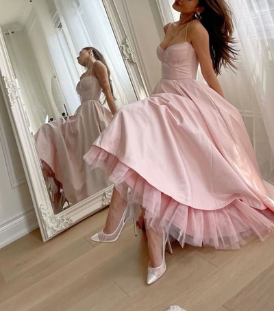 A Line Pink Prom Dresses, Pink Formal Evening Dresses, PD230321