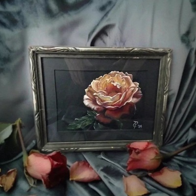 Original Oregon Rose Floral Art – Framed Colored Pencil Painting